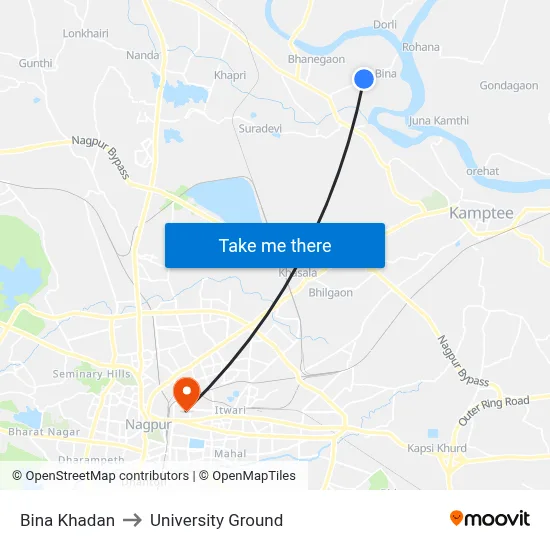 Bina Khadan to University Ground map