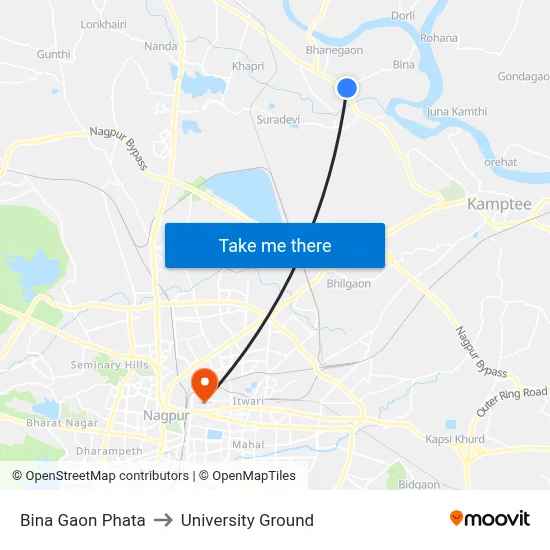 Bina Gaon Phata to University Ground map