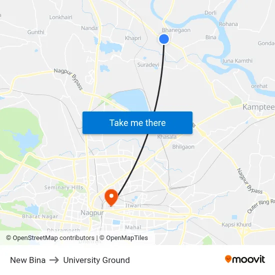 New Bina to University Ground map