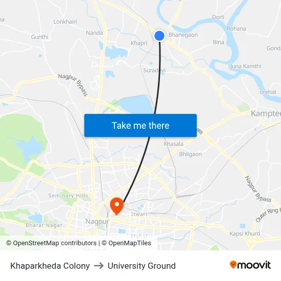 Khaparkheda Colony to University Ground map