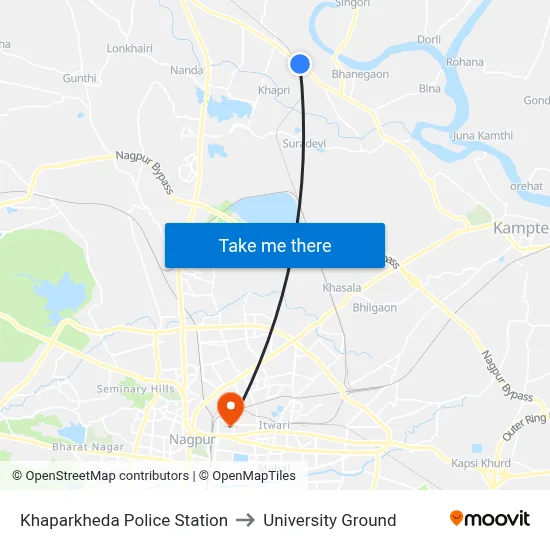 Khaparkheda Police Station to University Ground map