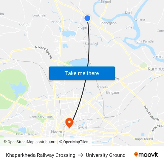 Khaparkheda Railway Crossing to University Ground map