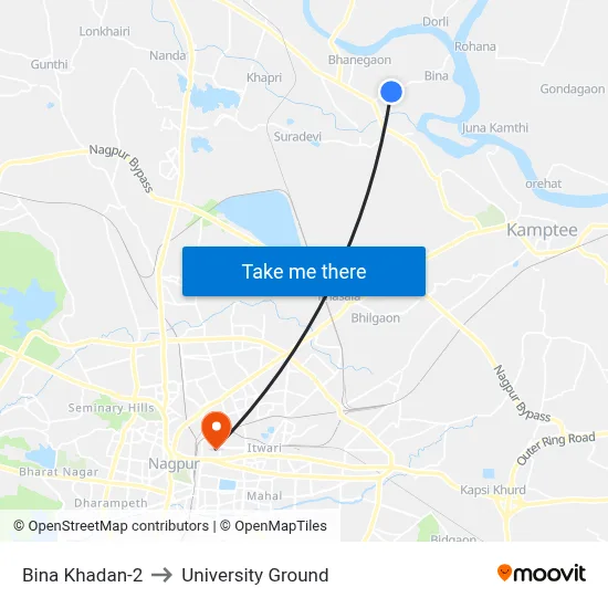 Bina Khadan-2 to University Ground map