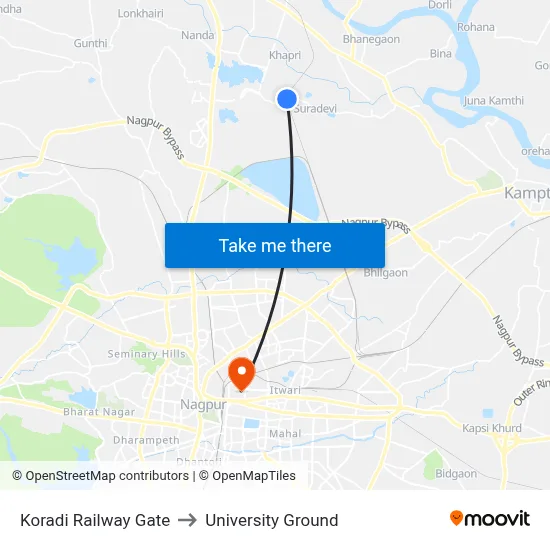 Koradi Railway Gate to University Ground map