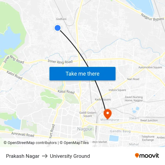 Prakash Nagar to University Ground map