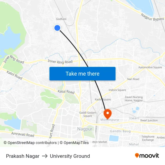 Prakash Nagar to University Ground map