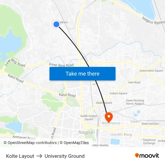 Kolte Layout to University Ground map