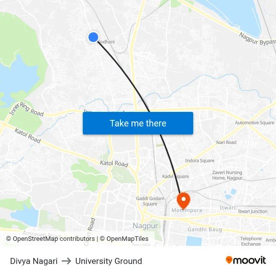 Divya Nagari to University Ground map