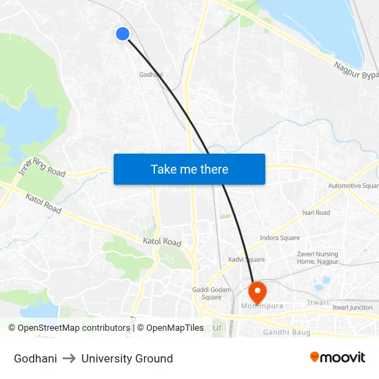 Godhani to University Ground map