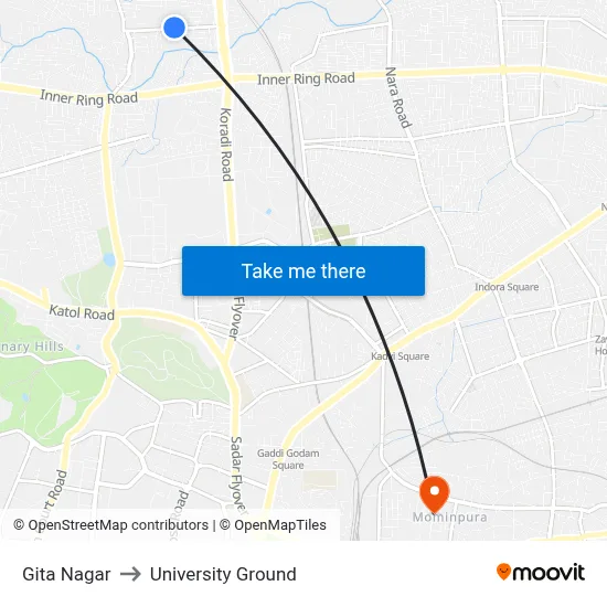 Gita Nagar to University Ground map