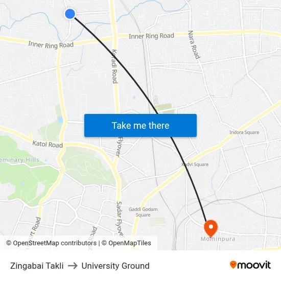 Zingabai Takli to University Ground map