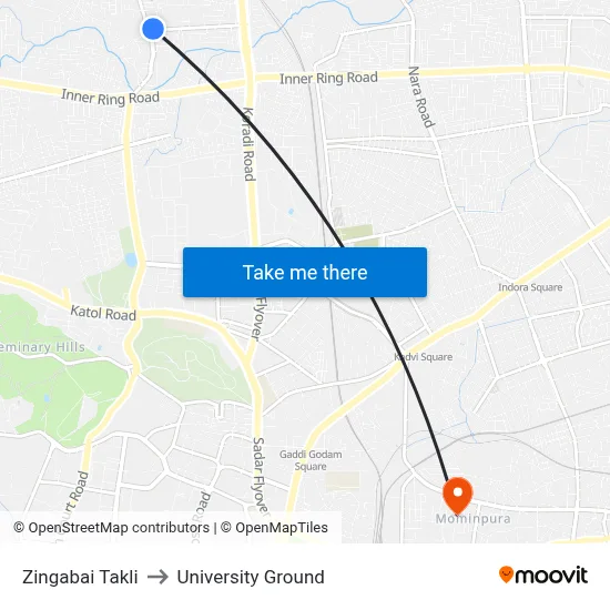 Zingabai Takli to University Ground map