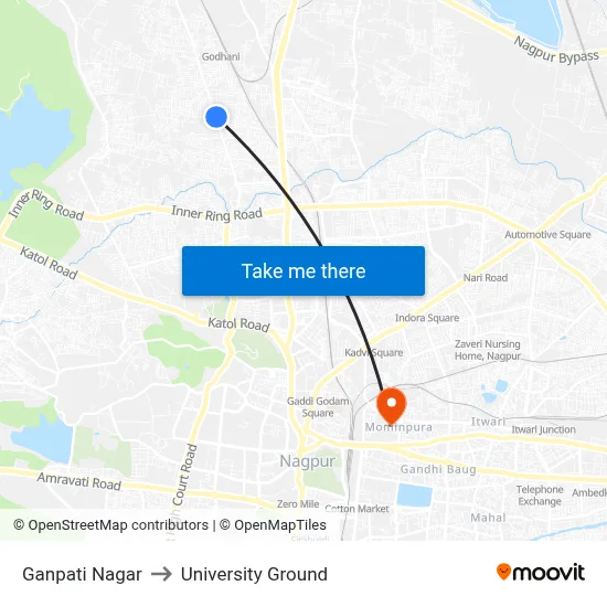 Ganpati Nagar to University Ground map