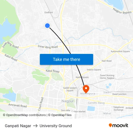 Ganpati Nagar to University Ground map