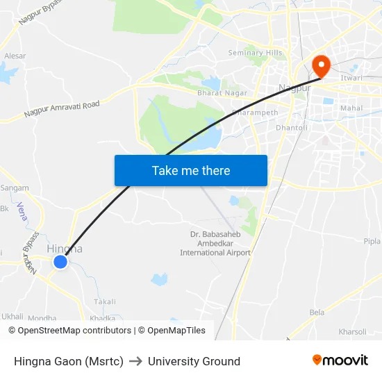 Hingna Gaon (Msrtc) to University Ground map