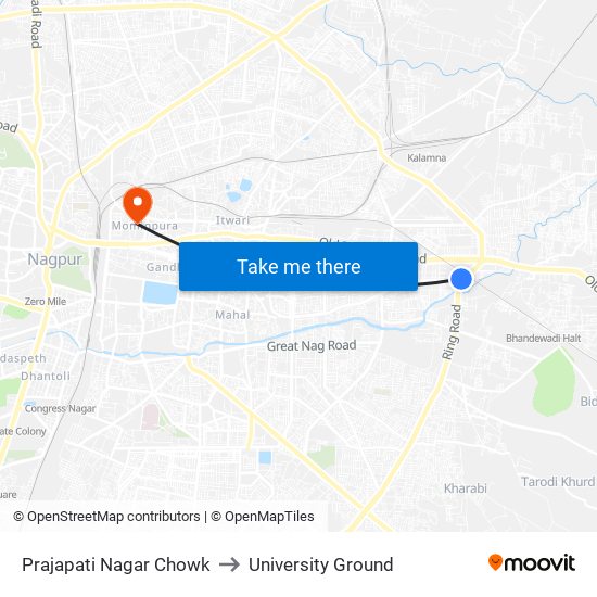 Prajapati Nagar Chowk to University Ground map