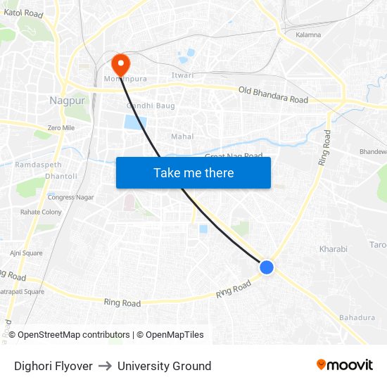 Dighori Flyover to University Ground map