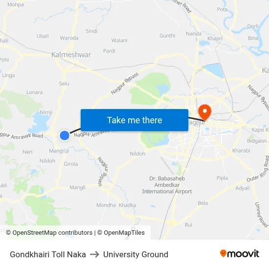 Gondkhairi Toll Naka to University Ground map