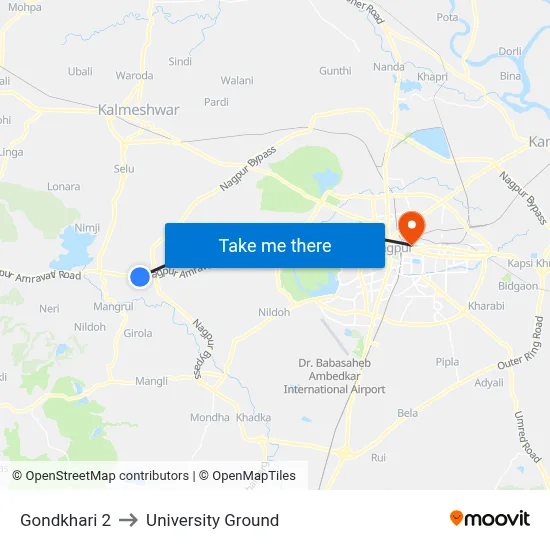 Gondkhari 2 to University Ground map
