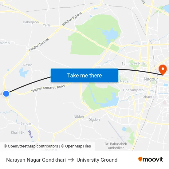 Narayan Nagar Gondkhari to University Ground map