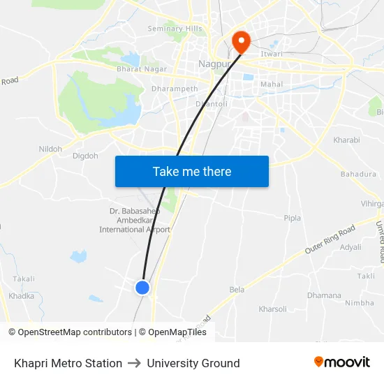 Khapri Metro Station to University Ground map