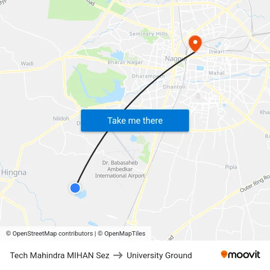 Tech Mahindra MIHAN Sez to University Ground map