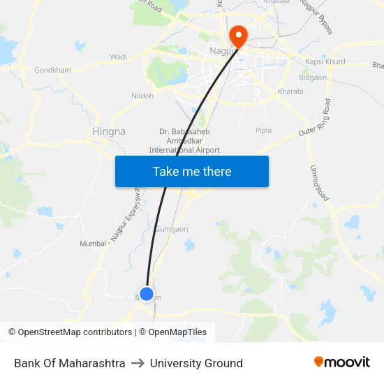 Bank Of Maharashtra to University Ground map