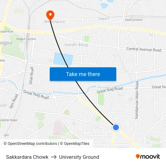 Sakkardara Chowk to University Ground map