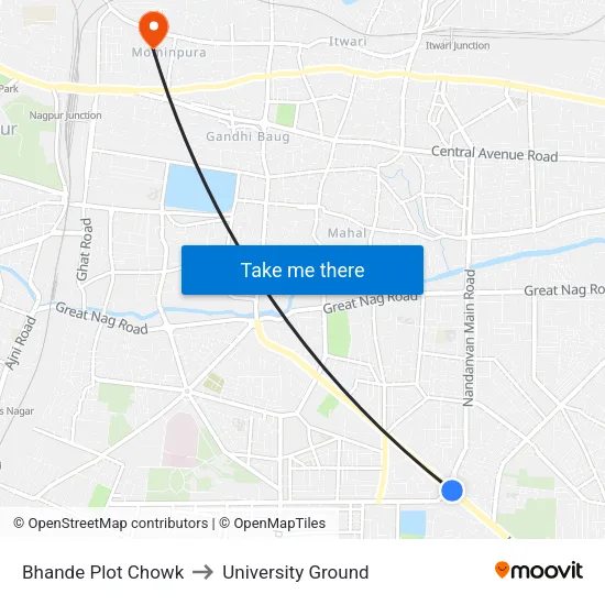 Bhande Plot Chowk to University Ground map