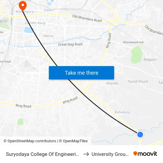 Suryodaya College Of Engineering to University Ground map