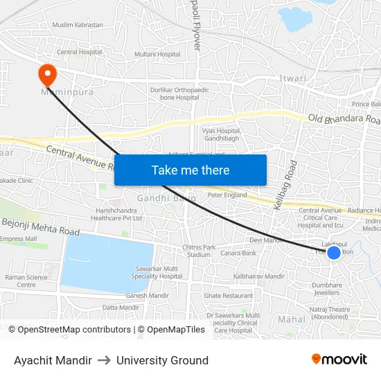 Ayachit Mandir to University Ground map