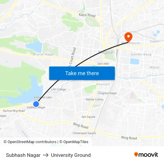 Subhash Nagar to University Ground map
