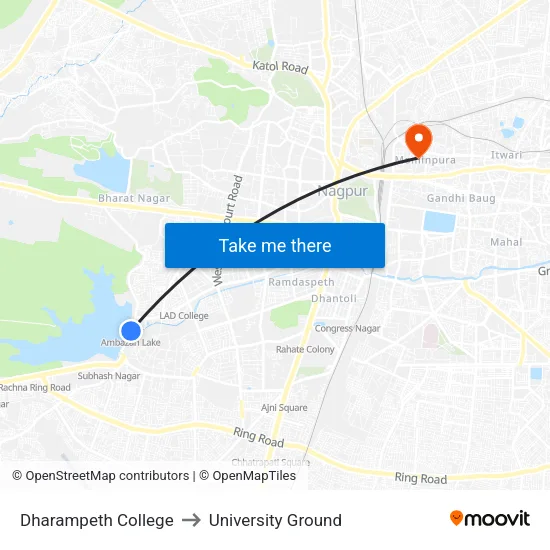 Dharampeth College to University Ground map