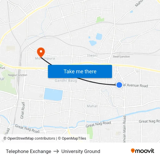 Telephone Exchange to University Ground map