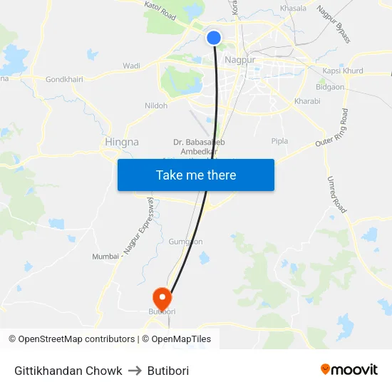 Gittikhandan Chowk to Butibori map