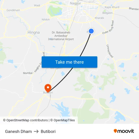 Ganesh Dham to Butibori map