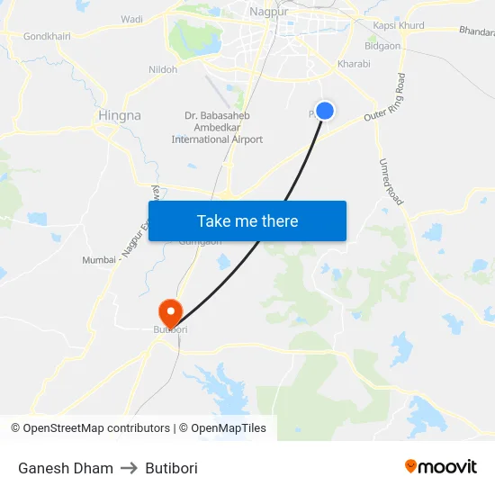 Ganesh Dham to Butibori map
