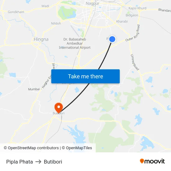 Pipla Phata to Butibori map