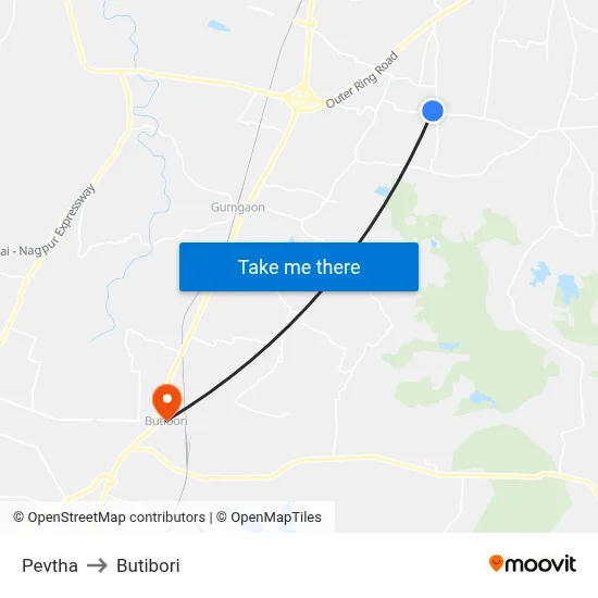 Pevtha to Butibori map