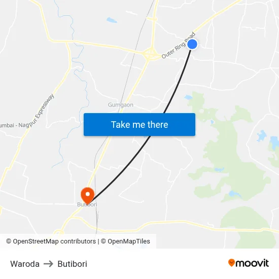 Waroda to Butibori map