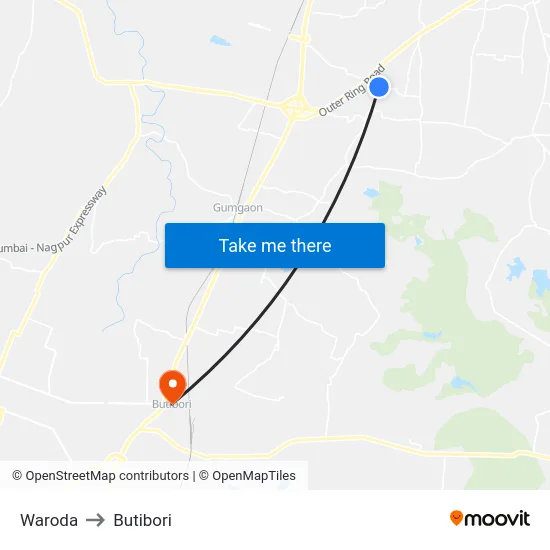 Waroda to Butibori map