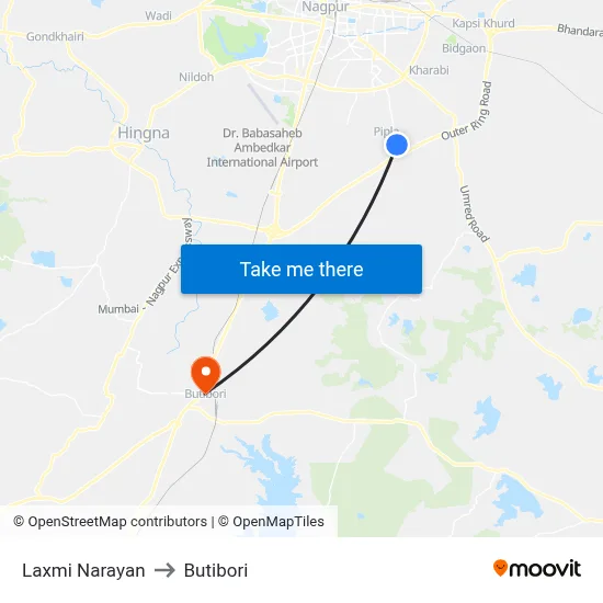 Laxmi Narayan to Butibori map