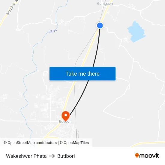 Wakeshwar Phata to Butibori map