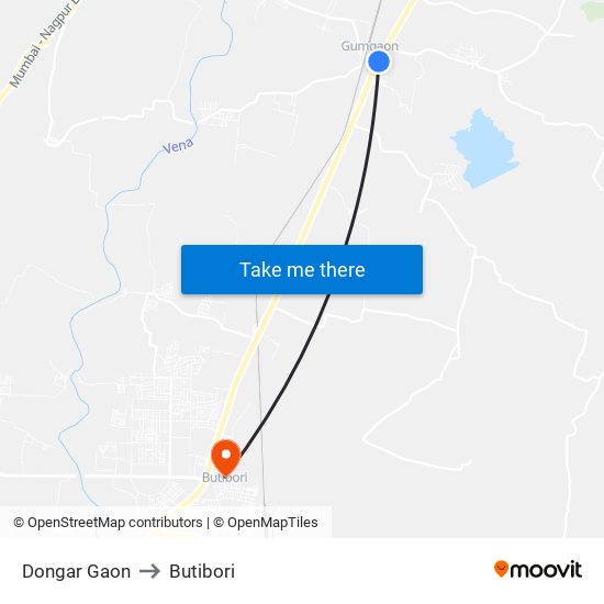 Dongar Gaon to Butibori map