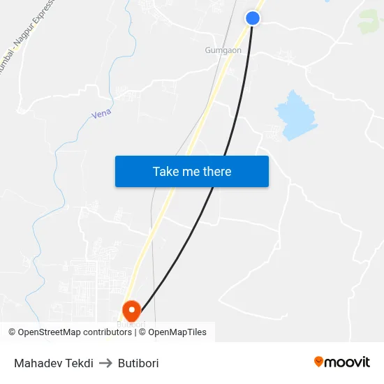 Mahadev Tekdi to Butibori map