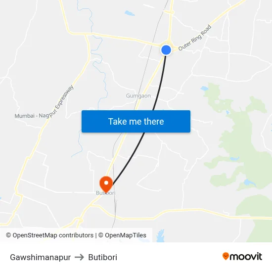 Gawshimanapur to Butibori map
