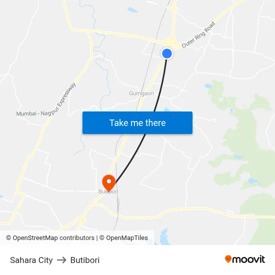 Sahara City to Butibori map