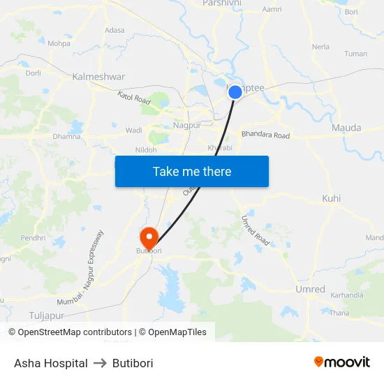 Asha Hospital to Butibori map