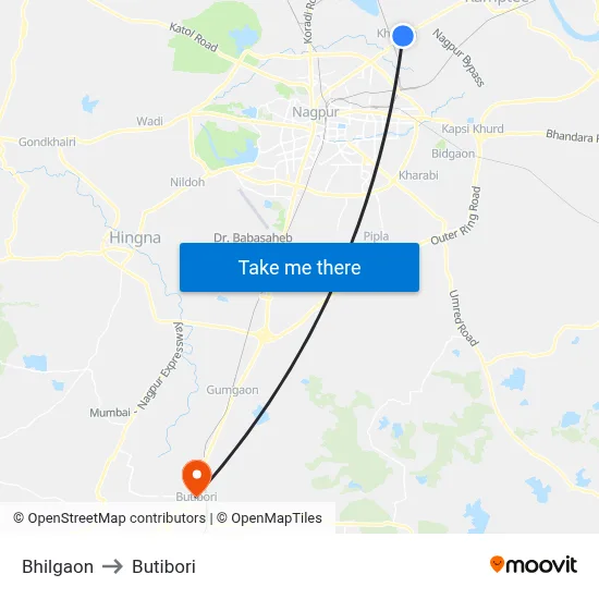 Bhilgaon to Butibori map
