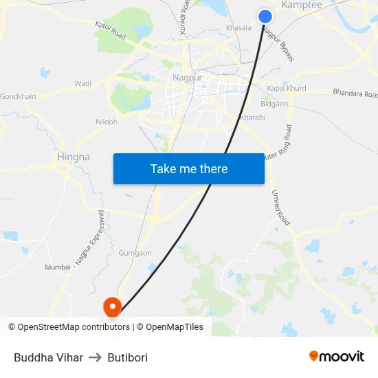 Buddha Vihar to Butibori map